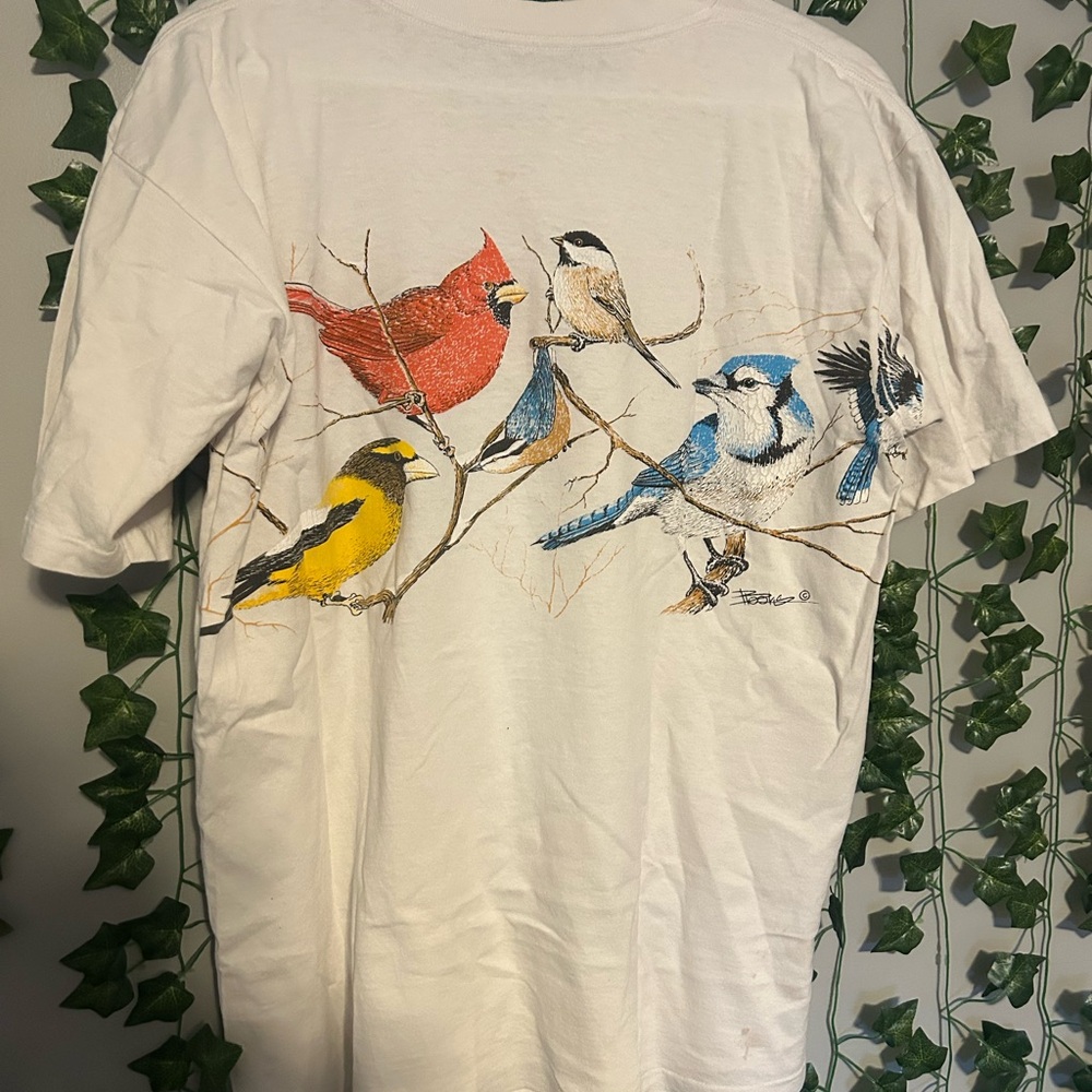 Vintage 90’s Double Sided Colorful Songbirds Nature Outdoors Art Graphic Tee - Picture 4 of 5